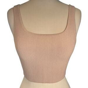 Babaton Ribbed Crop Tank Top Nude Beige Minimalist Aritzia Sleeveless Knit Med